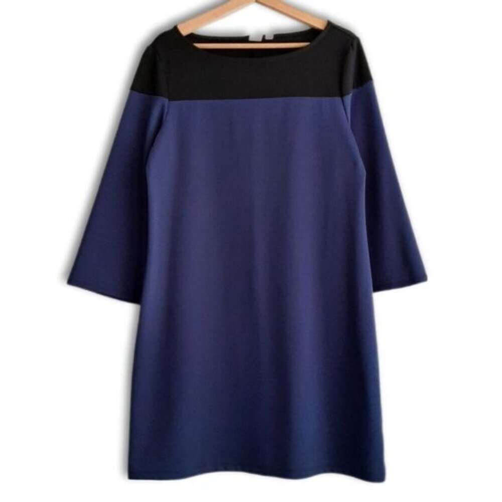 GAP | Long Sleeve Colorblock Shift Dress Knee Length Pull Over Black & Blue Sz M